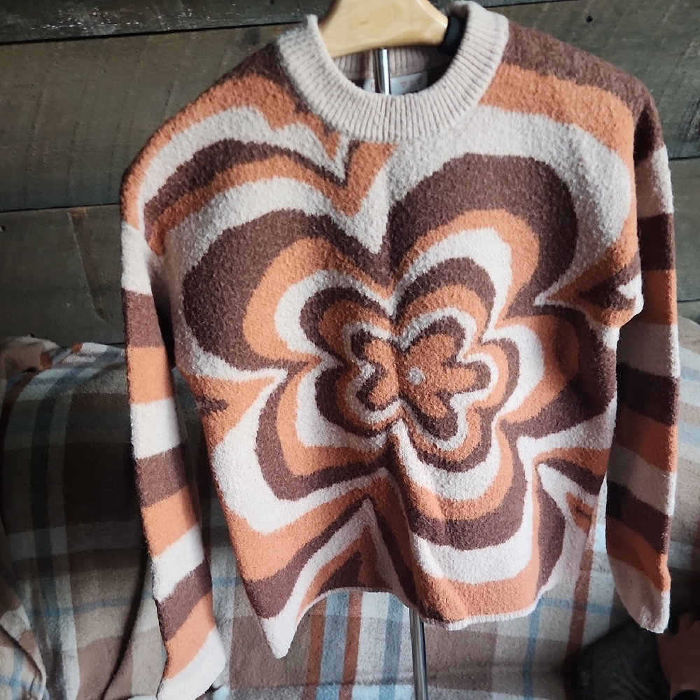ROMWE Brown and Cream Floral Sweater